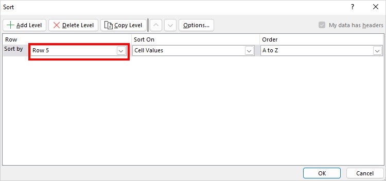 Expand the drop-down for Sort by and pick Row