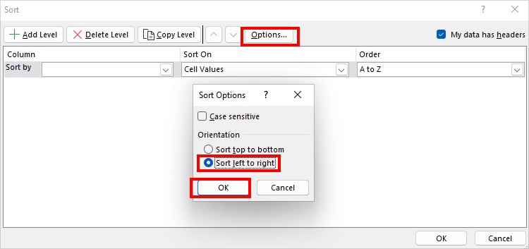 Options- select Sort left to right