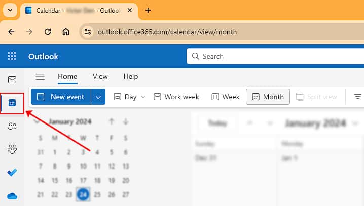 Select-Calendar-tab-Outlook-web
