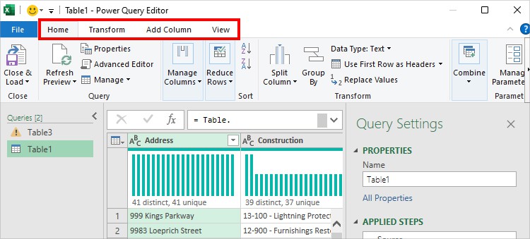 Visit each tab on Power Query to Edit Column