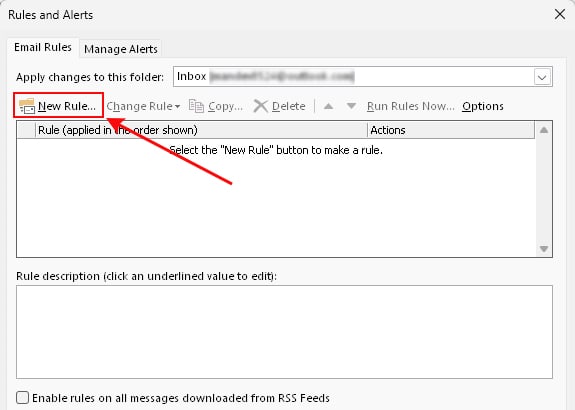 Click-New-Rule Outlook Desktop