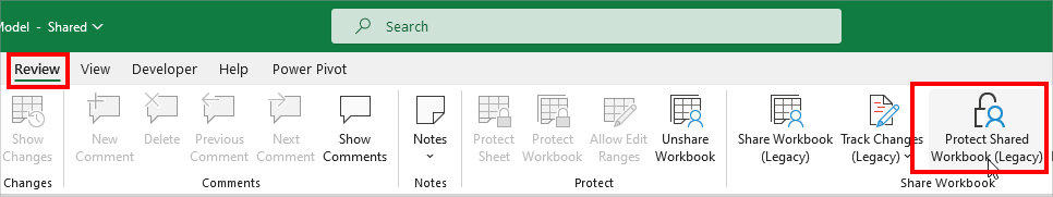 On your Review tab, choose Protect Shared Workbook