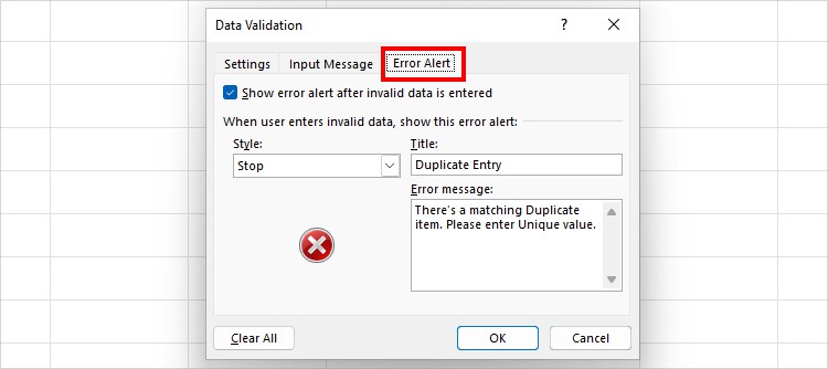 Title and Error Message in Error Alert