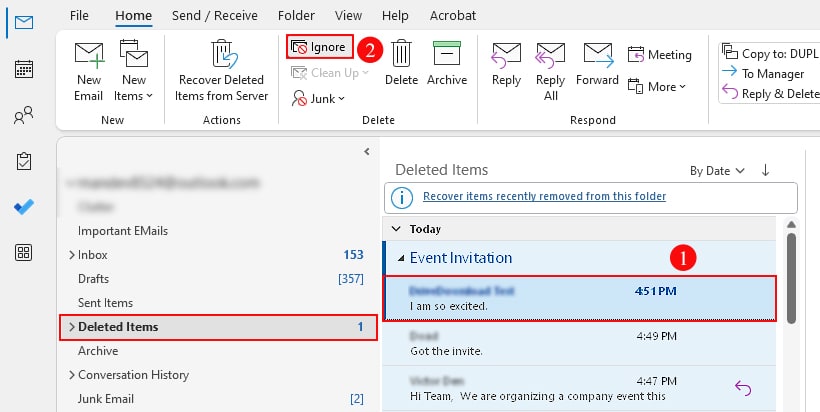restore-deleted email-conversation Outlook