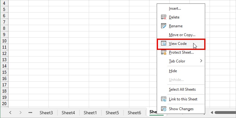 right-click on Sheet name- View Code