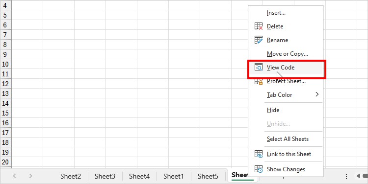 right-click on your Sheet name at the bottom - View Code